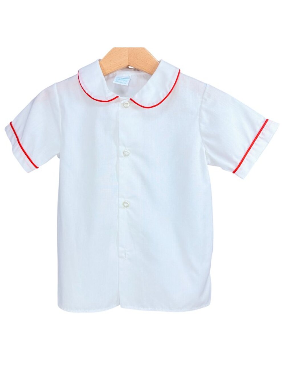 Vintage Toddler Boys White Red Short Sleeve Peter Pan Collared Shirt 3T / 4T